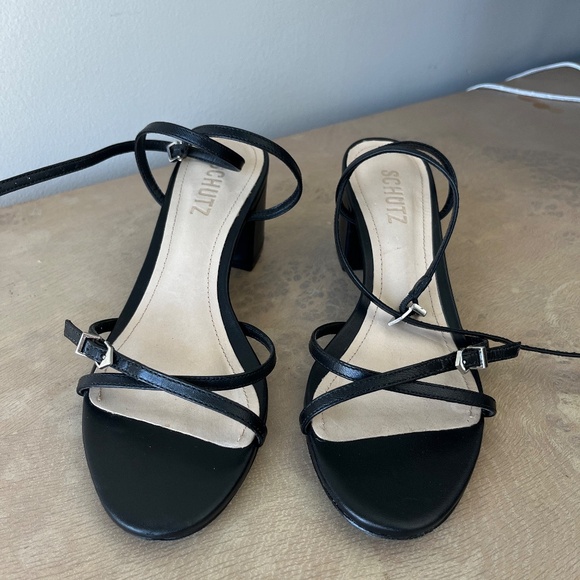 SCHUTZ Liliana Leather Block Heel Sandals – Black – Size 7B - Picture 2 of 5